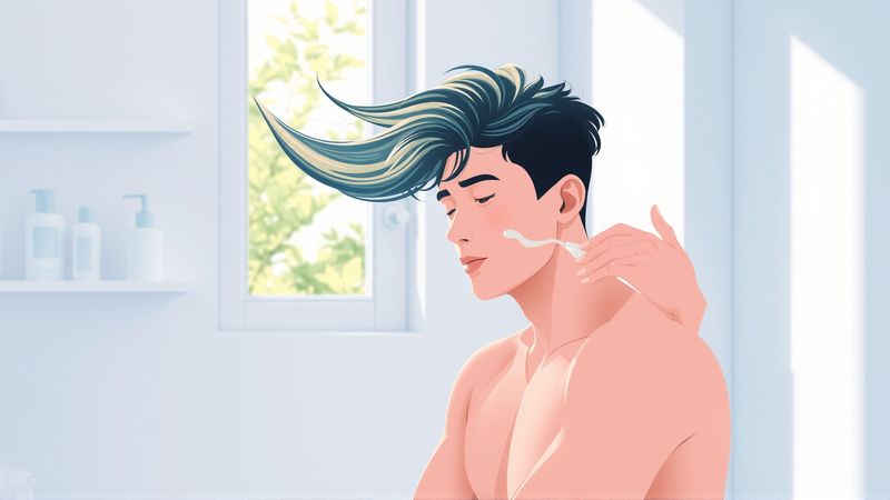 Un hombre joven irradia calma en baño