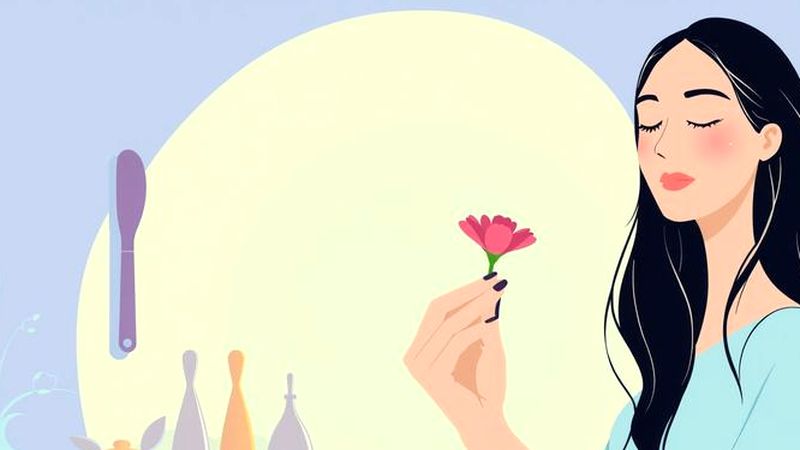 Una mujer tranquila sostiene una flor
