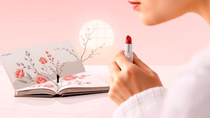Una mujer examina suavemente un rubor rosa