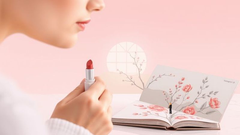 Una mujer examina suavemente un rubor rosa