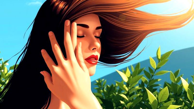 Una mujer radiante protege su rostro sereno