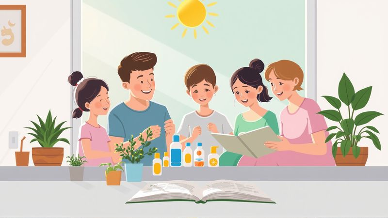 Una familia disfruta del sol y cuidado