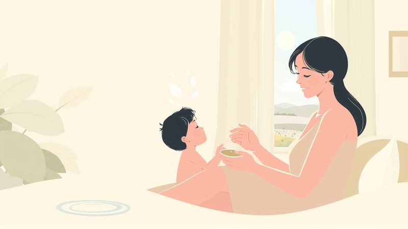 Una madre nutre delicadamente a su hijo