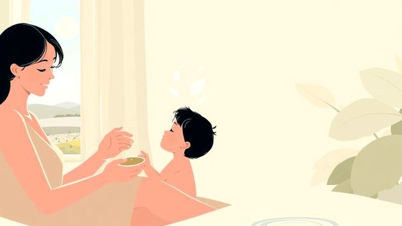 Una madre nutre delicadamente a su hijo