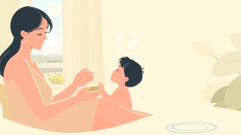Una madre nutre delicadamente a su hijo