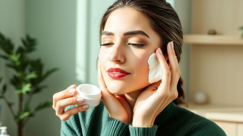 Una mujer cuida su rostro con calma