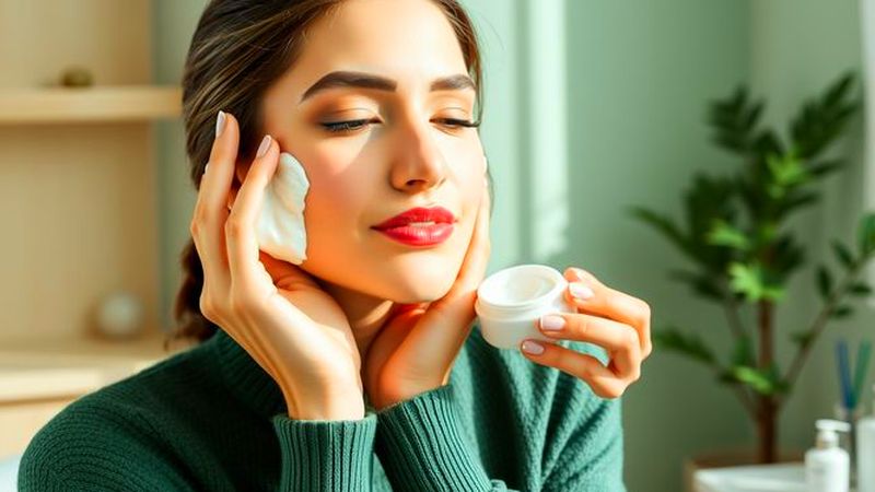 Una mujer cuida su rostro con calma