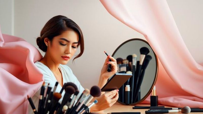 Mujer perfeccionando el maquillaje con precisión