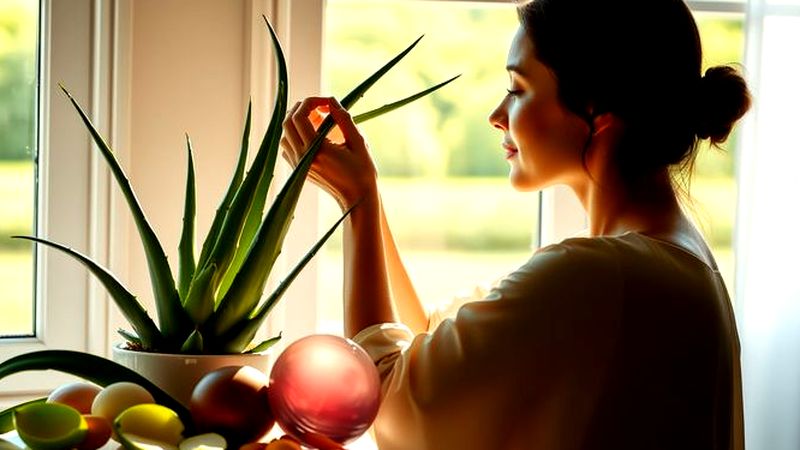 Una mujer cuida serenamente su aloe