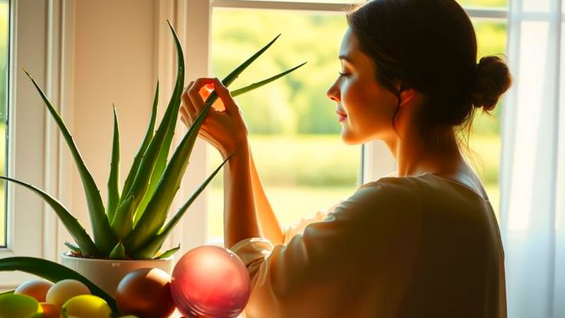 Una mujer cuida serenamente su aloe