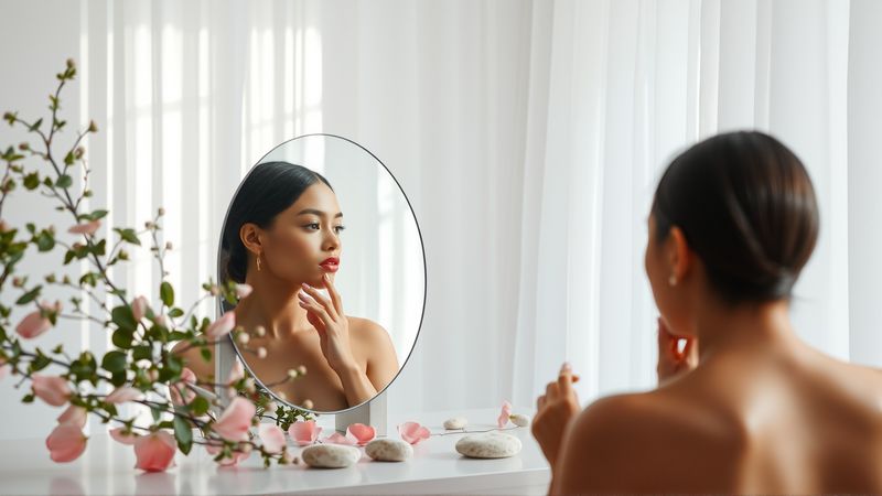 Una mujer reflexiona serena en belleza tenue
