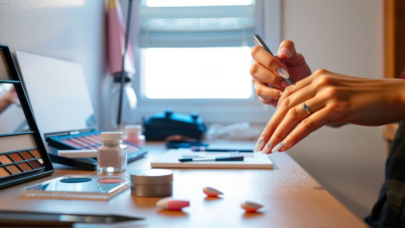 Una mujer crea manicuras delicadas con calma