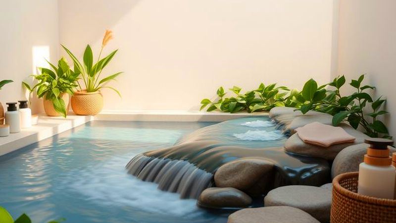 Un baño sereno con cascada azul